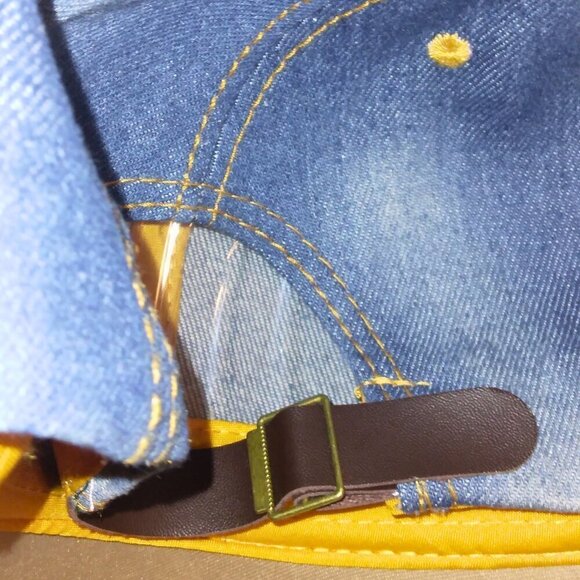 CRYSTAL EMBELLISHED BLUE JEAN BASEBALL CAP HAT W/ WHITE & GOLD DAISES - Picture 4 of 4